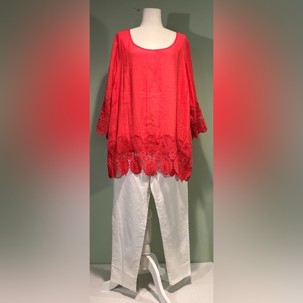 Elegant poppy Red/orange Women's Top w/lace trim size 20 NWT - Picture 4 of 8